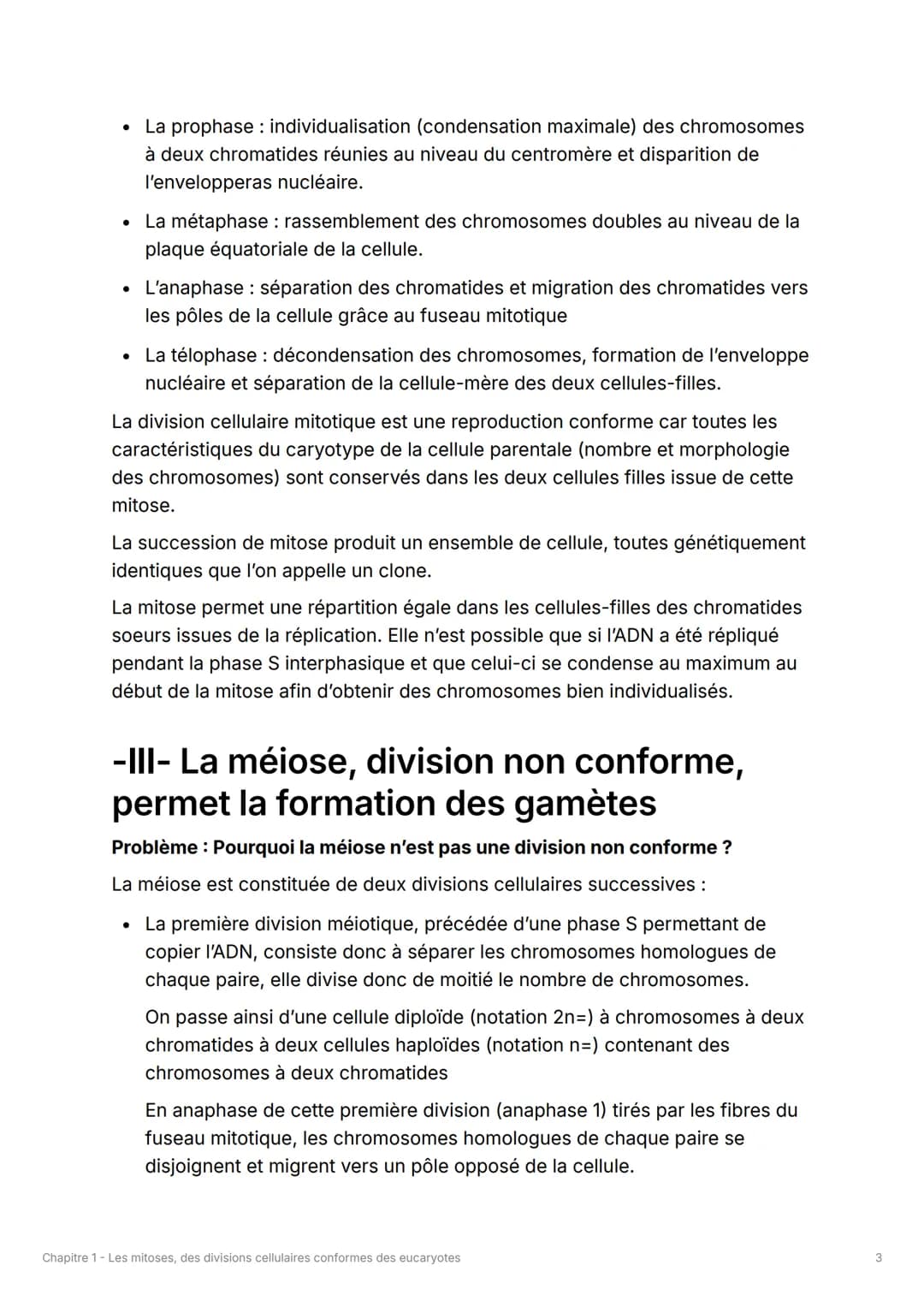 Chapitre 1 - Les mitoses, des
divisions cellulaires conformes
des eucaryotes
À savoir
•
Comprendre au niveau moléculaire la réplication semi