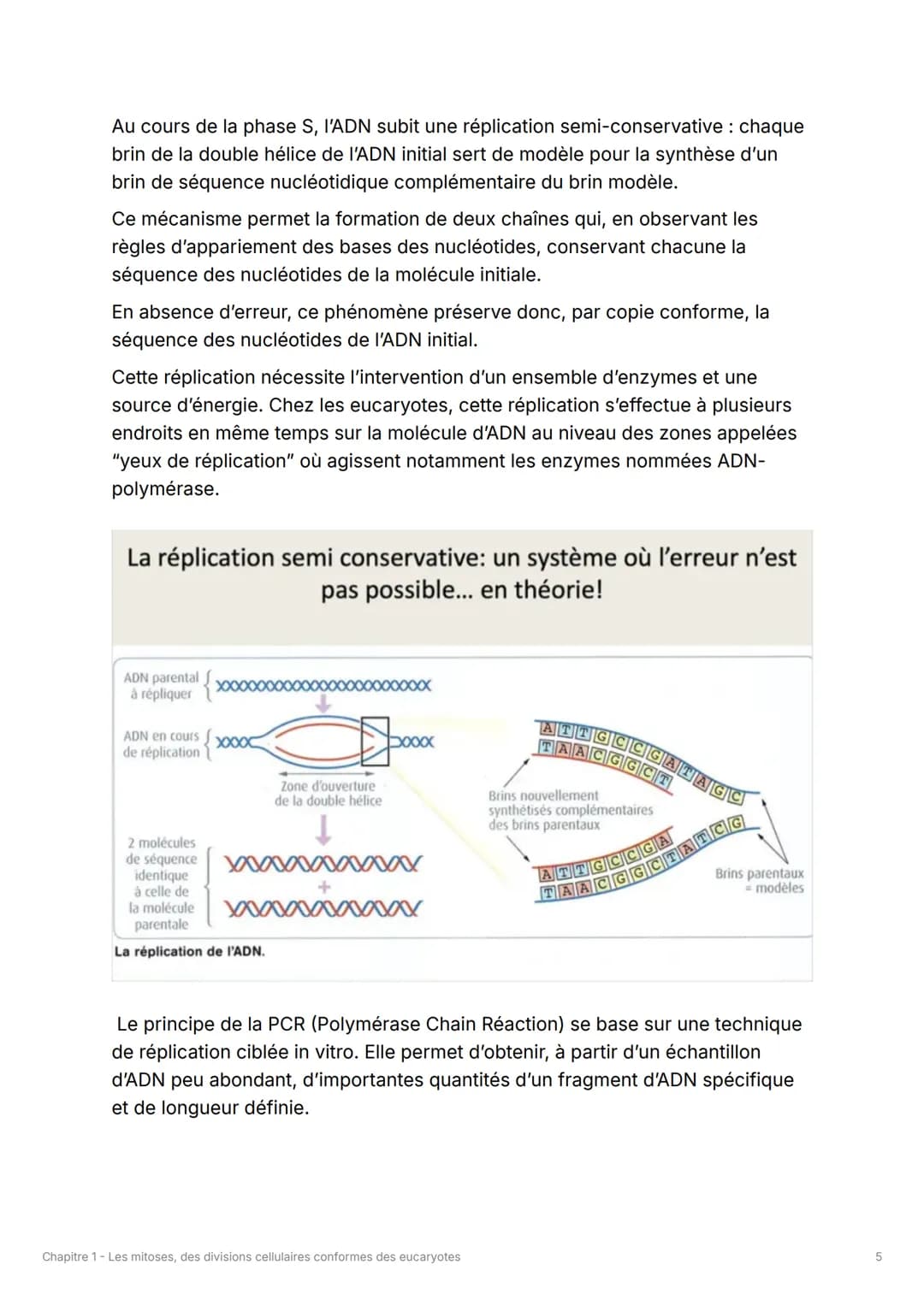 Chapitre 1 - Les mitoses, des
divisions cellulaires conformes
des eucaryotes
À savoir
•
Comprendre au niveau moléculaire la réplication semi