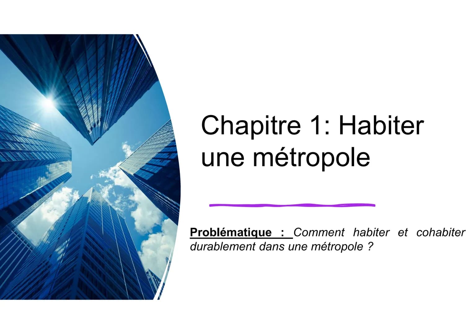 Chapitre 1: Habiter
une métropole
Problématique : Comment habiter et cohabiter
durablement dans une métropole ? 1°/: Habiter une métropole:
