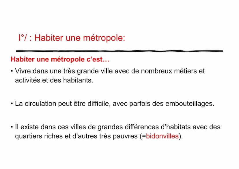 Chapitre 1: Habiter
une métropole
Problématique : Comment habiter et cohabiter
durablement dans une métropole ? 1°/: Habiter une métropole:
