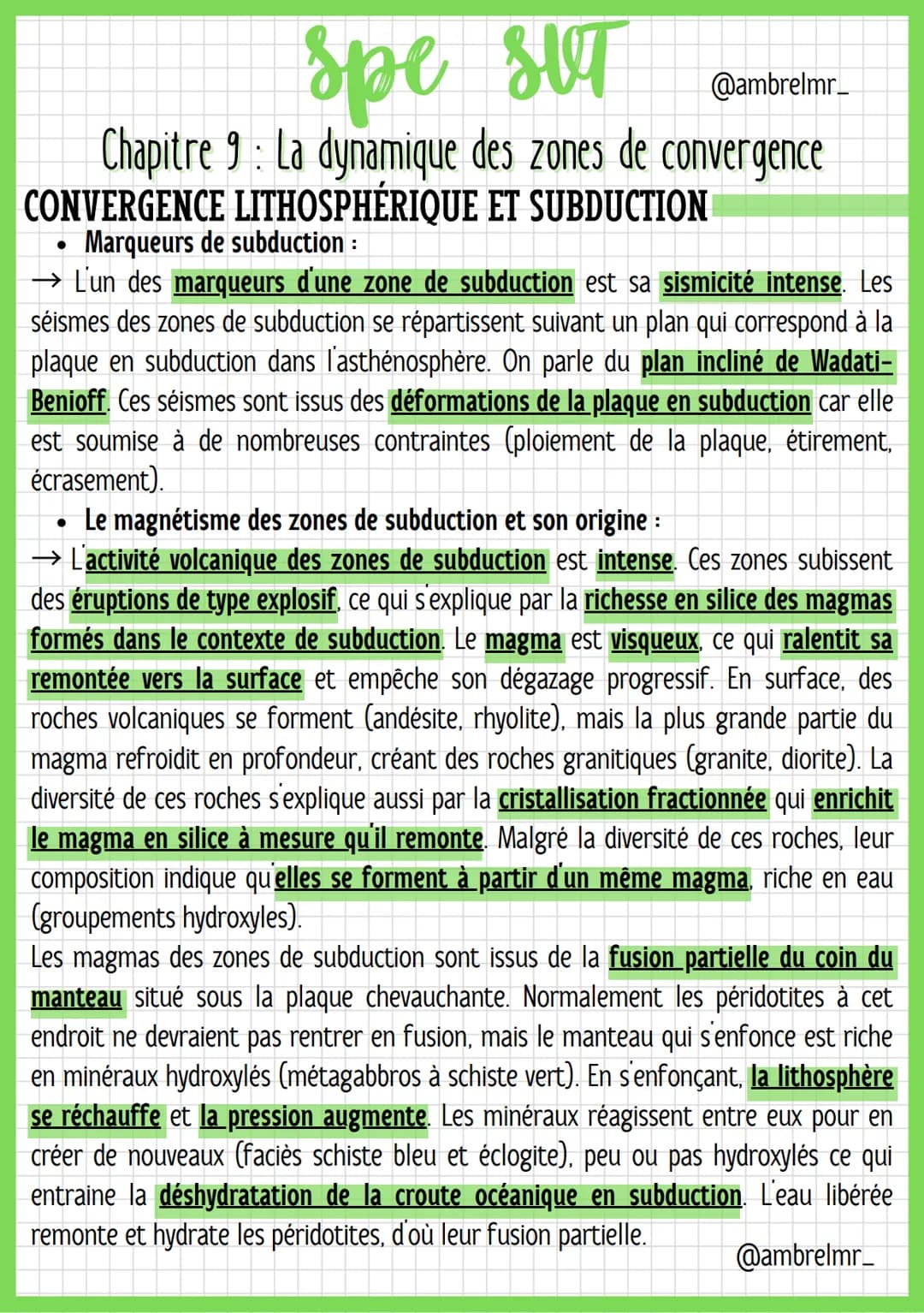 @ambrelmr_
Chapitre 9: La dynamique des zones de convergence
CONVERGENCE LITHOSPHÉRIQUE ET SUBDUCTION
Marqueurs de subduction :
→ L'un des m