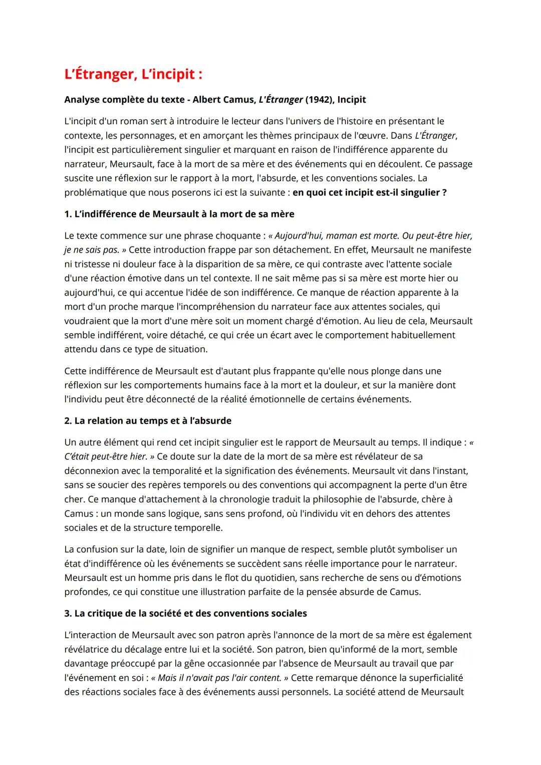 L'Étranger - Albert Camus: Une œuvre majeure et
intemporelle
1. Présentation générale
L'Étranger, publié en 1942, est un roman fondamental d