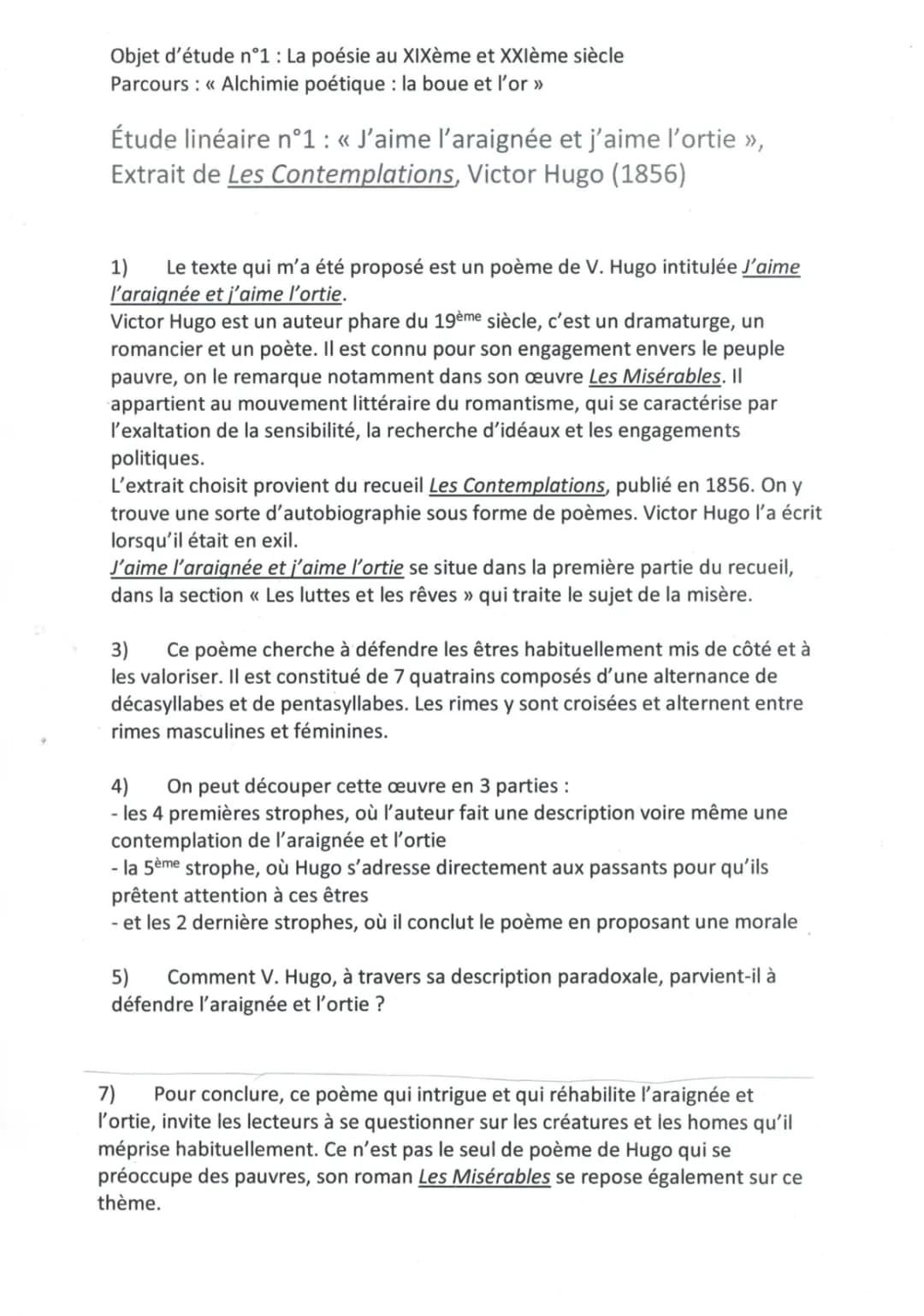 Analyse de J'aime l'araignée et l'ortie de Victor Hugo - PDF et Commentaire Composé
