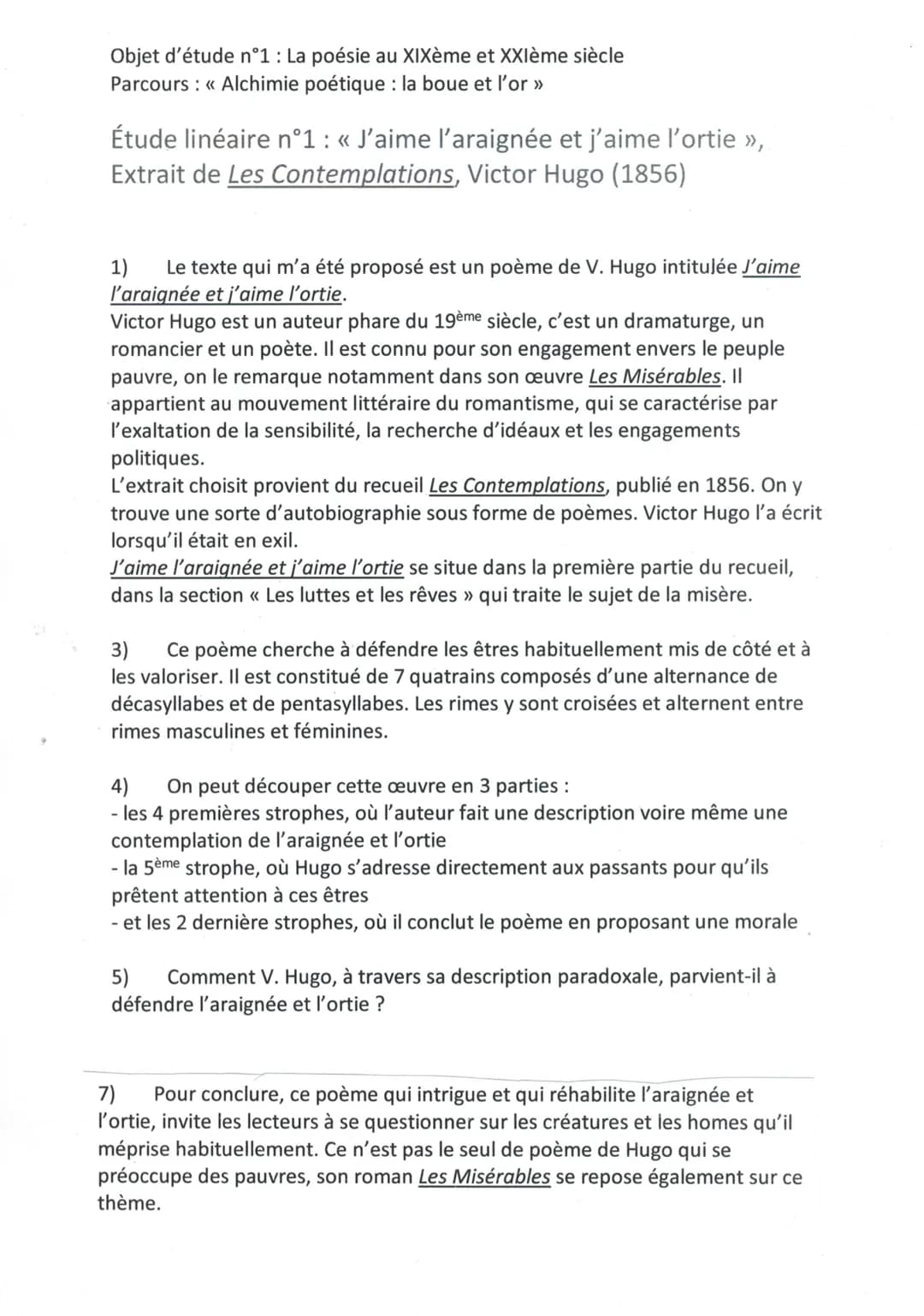 Objet d'étude n°1 : La poésie au XIXème et XXIème siècle
Parcours : << Alchimie poétique : la boue et l'or >>
Étude linéaire n°1 : « J'aime 