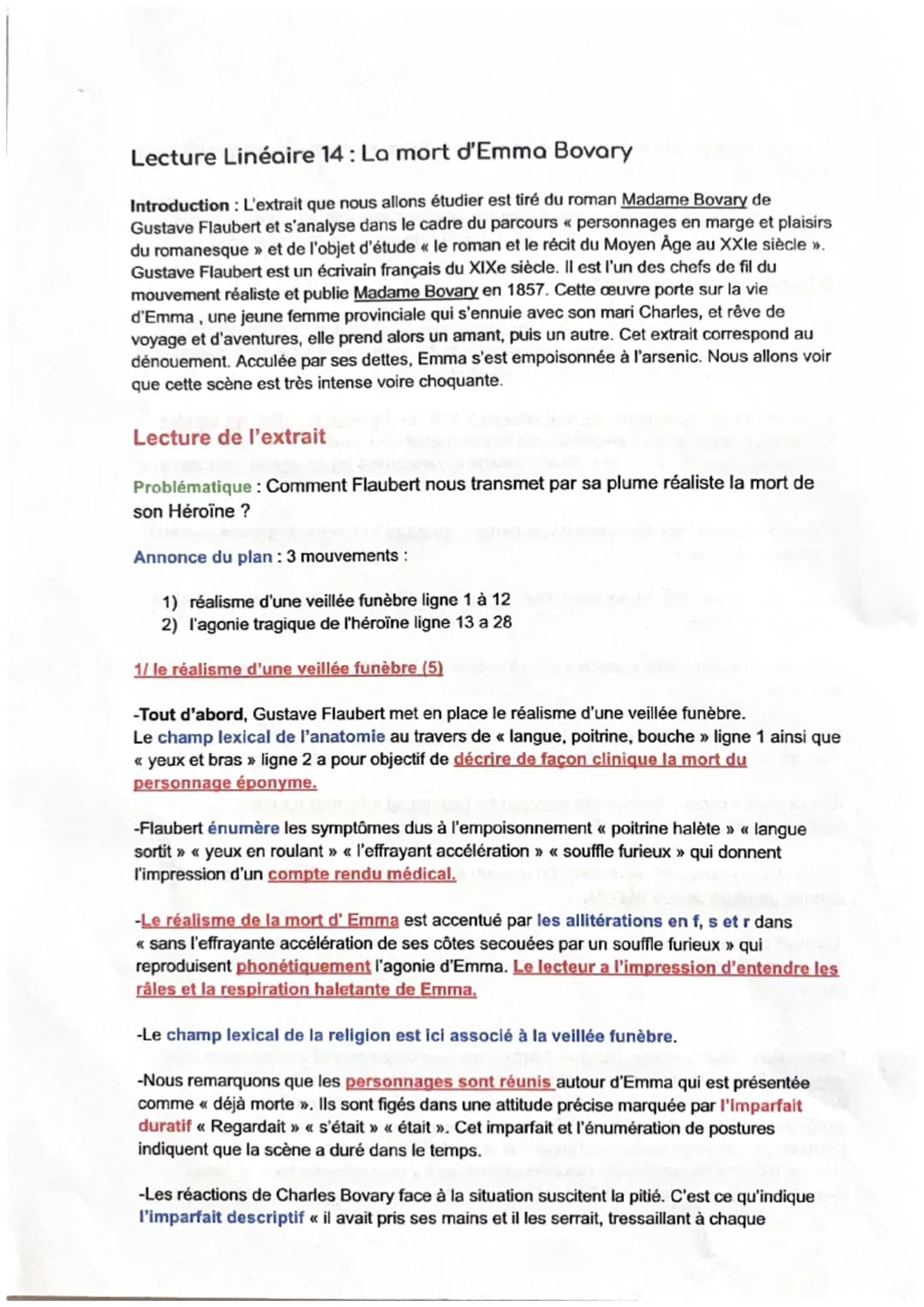1
1
Lecture linéaire n° 14, Madame Bovary, Gustave Flaubert, 1856, « la mort d'Emma »
Sa poitrine aussitôt se mit à haleter rapidement. La l