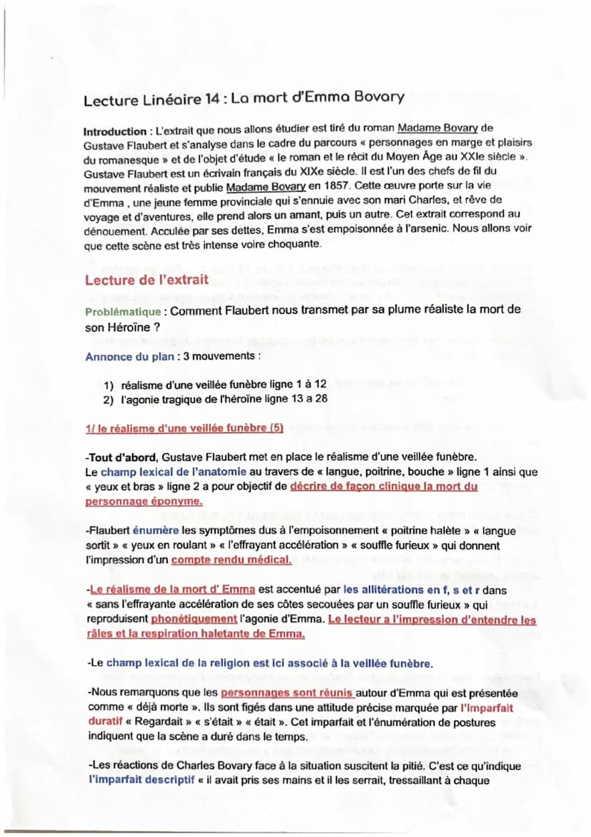 1
1
Lecture linéaire n° 14, Madame Bovary, Gustave Flaubert, 1856, « la mort d'Emma »
Sa poitrine aussitôt se mit à haleter rapidement. La l