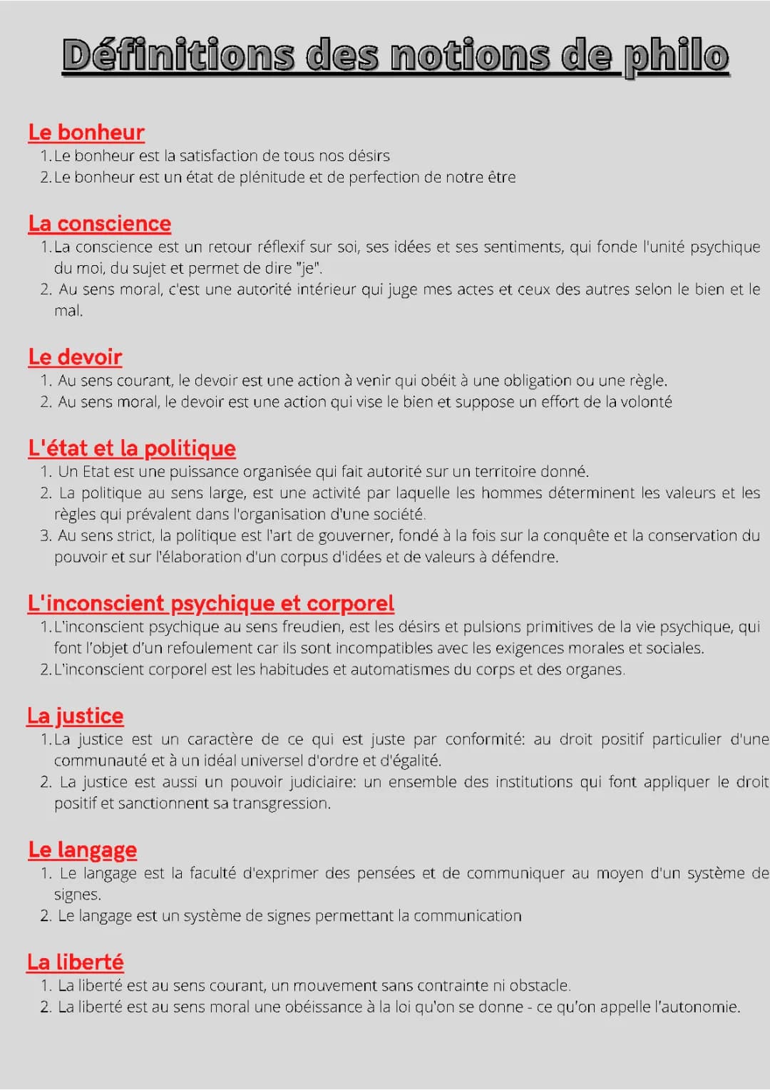 Les 17 notions de philo 2023 : Définitions et Concept pdf