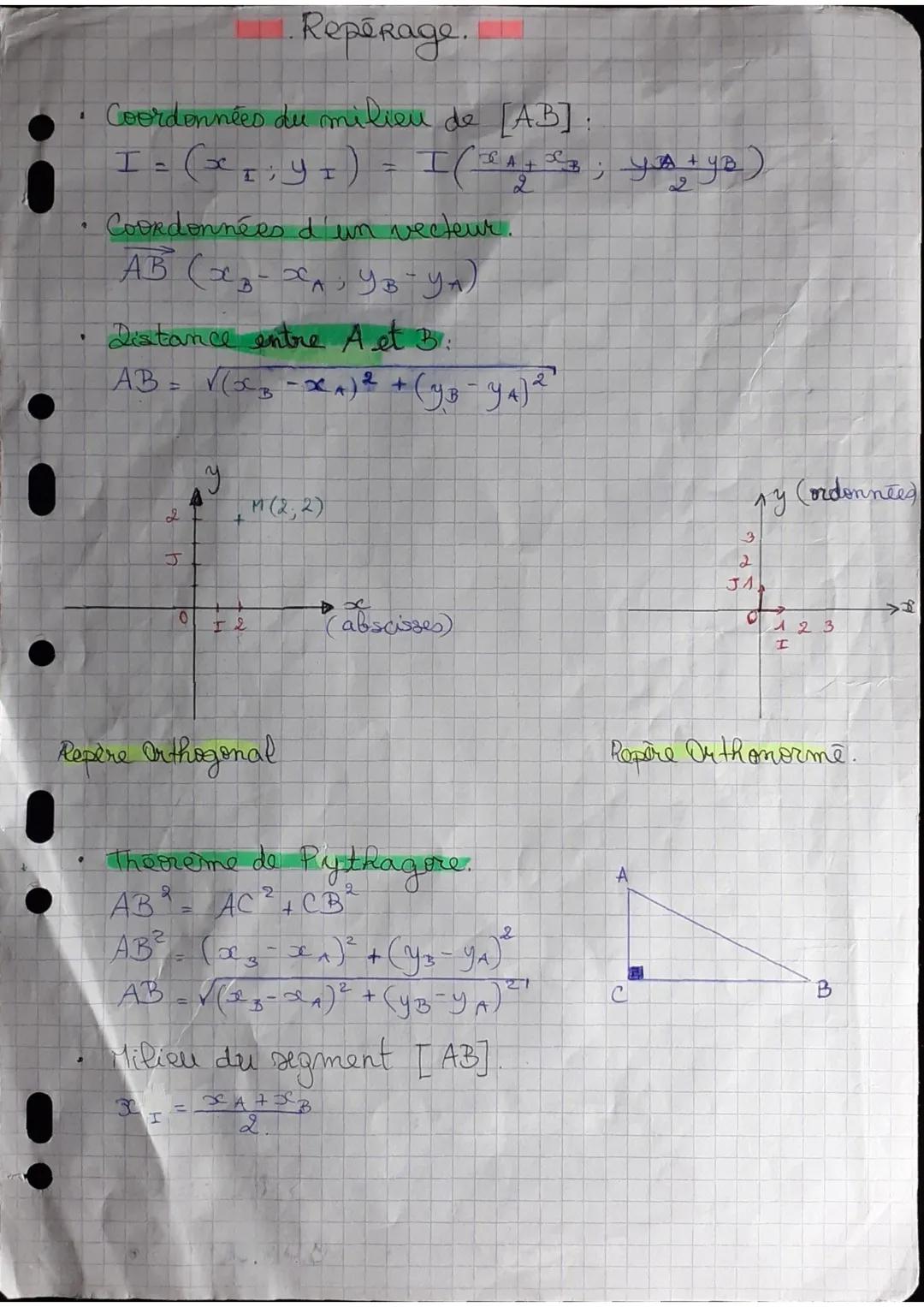 # Repérage.

• Coordonnées du milieu de [AB]:
$I = (x_I; y_I) = I(\frac{x_A + x_B}{2}; \frac{y_A + y_B}{2})$

• Coordonnées d'un vecteur.
$A