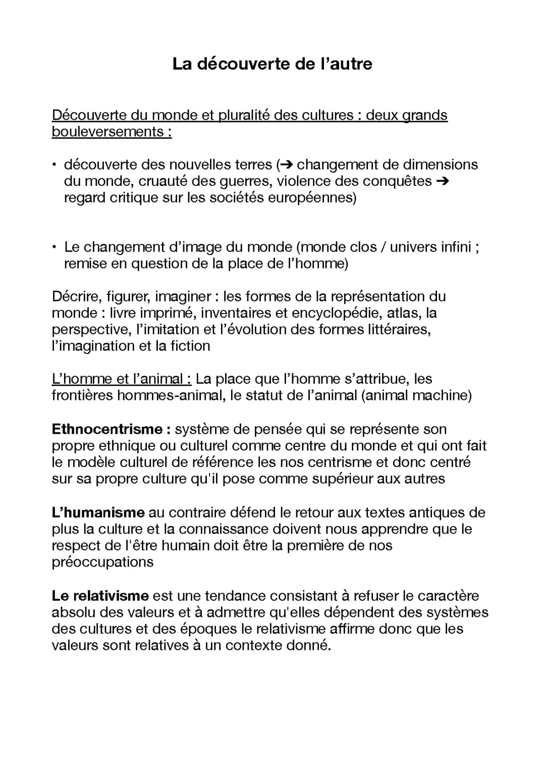 Fiche Révision HLP Terminale PDF: Découverte du Monde et Pluralité des Cultures, Ethnocentrisme et Relativisme Culturel