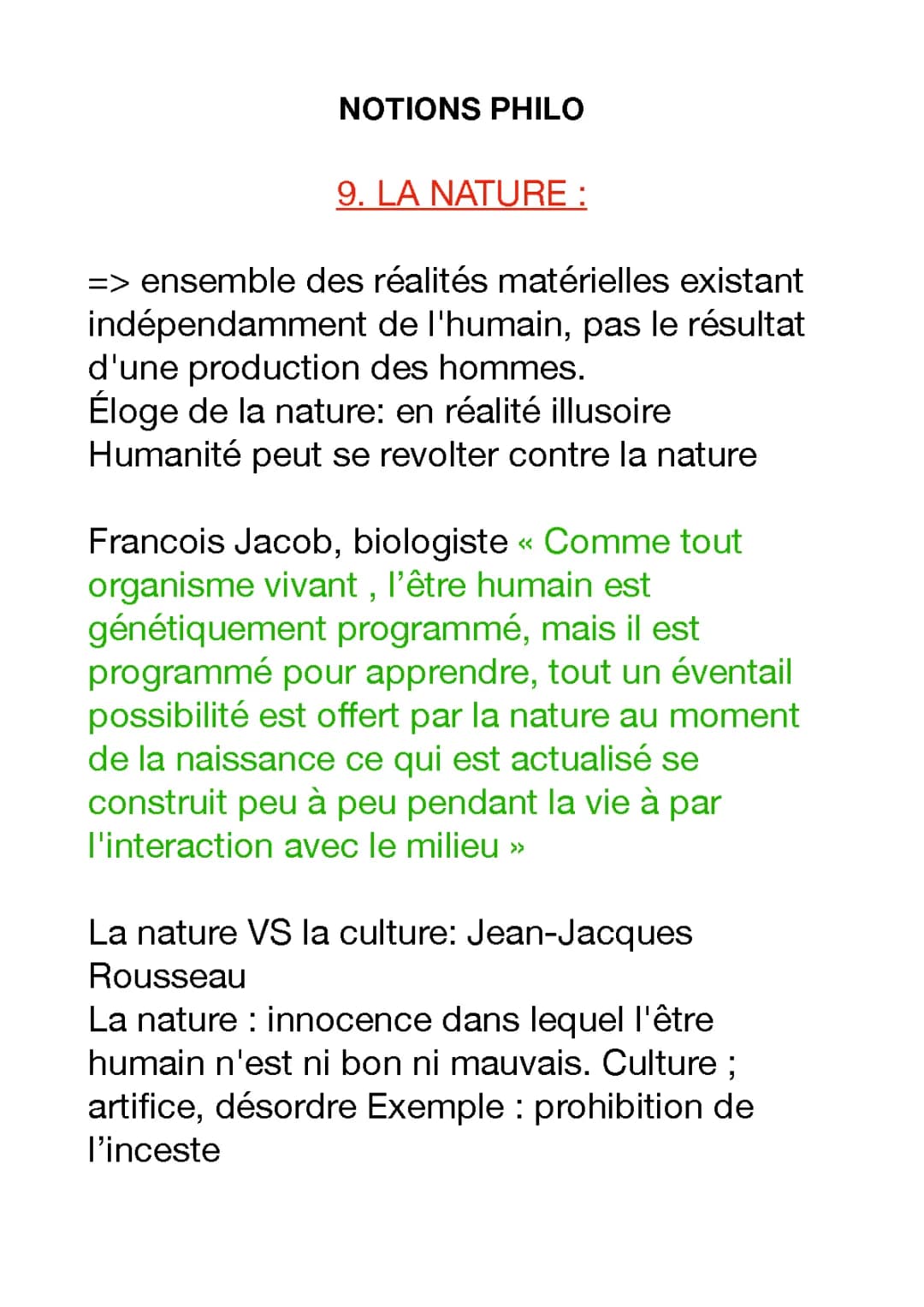 La nature Philosophie Terminale: Fiche et PDF