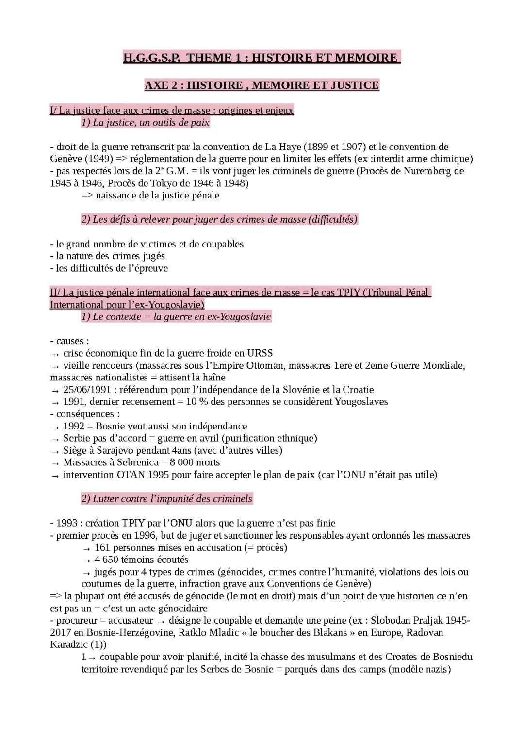 HGGSP - Thème 3 - Histoire, Mémoire et Justice : Dissertation et Corrigé