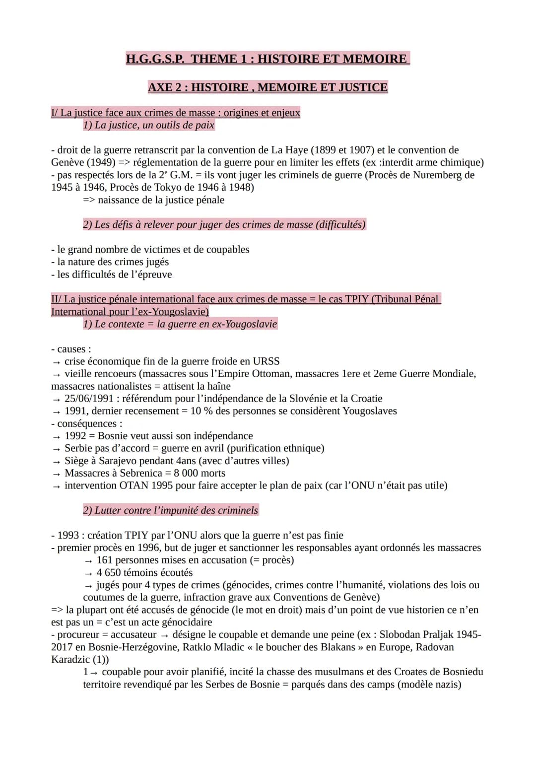 H.G.G.S.P. THEME 1: HISTOIRE ET MEMOIRE
I/ La justice face aux crimes de masse : origines et enjeux
1) La justice, un outils de paix
AXE 2: 