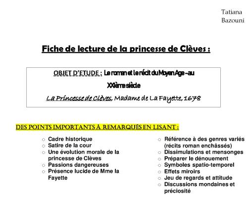 Know  Fiche de lecture de la princesse de Clèves  thumbnail