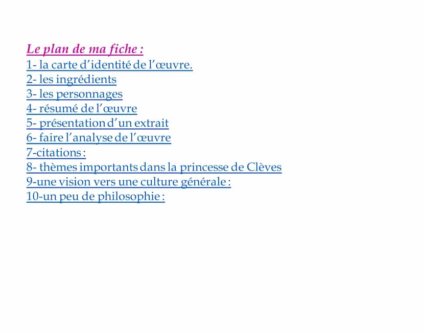 Fiche de lecture de la princesse de Clèves :
OBJET D'ETUDE : Le roman et le récit du Moyen Age-au
XXIème siècle
La Princesse de Clèves, Mada