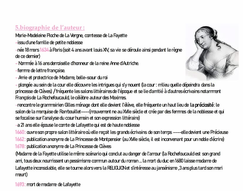 Fiche de lecture de la princesse de Clèves :
OBJET D'ETUDE : Le roman et le récit du Moyen Age-au
XXIème siècle
La Princesse de Clèves, Mada