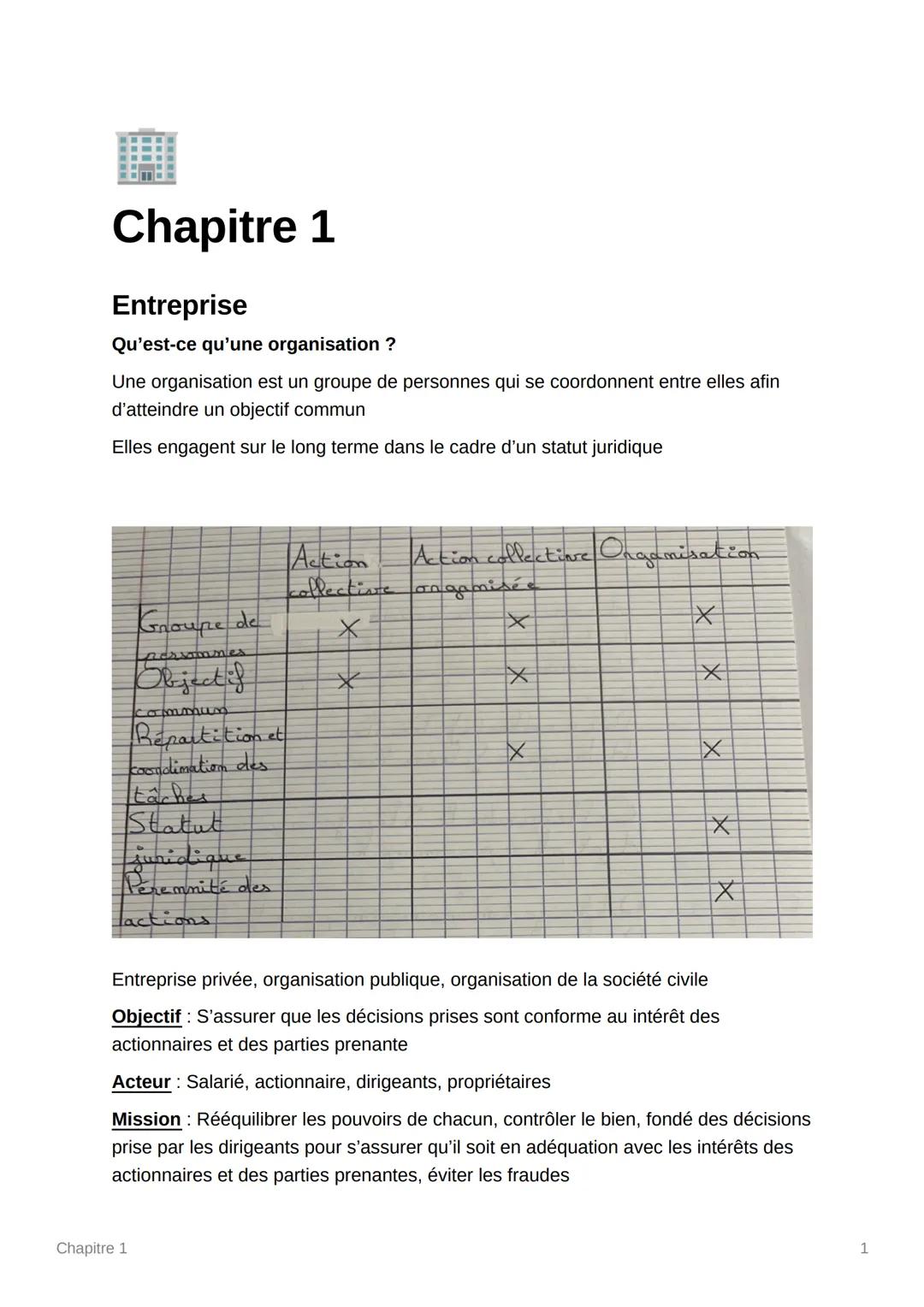 # Chapitre 1

Entreprise

Qu'est-ce qu'une organisation?

Une organisation est un groupe de personnes qui se coordonnent entre elles afin
d'