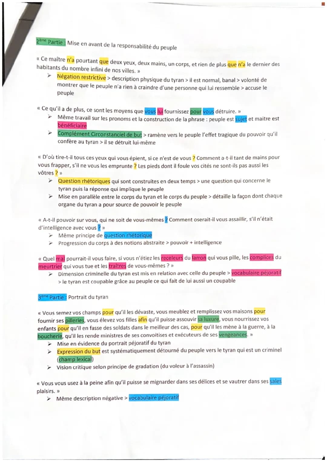 Fiche de révision La Boétie
Pauvres gens misérables, peuples insensés, nations opiniâtres à votre mal et aveugles à votre
bien ! Vous vous l