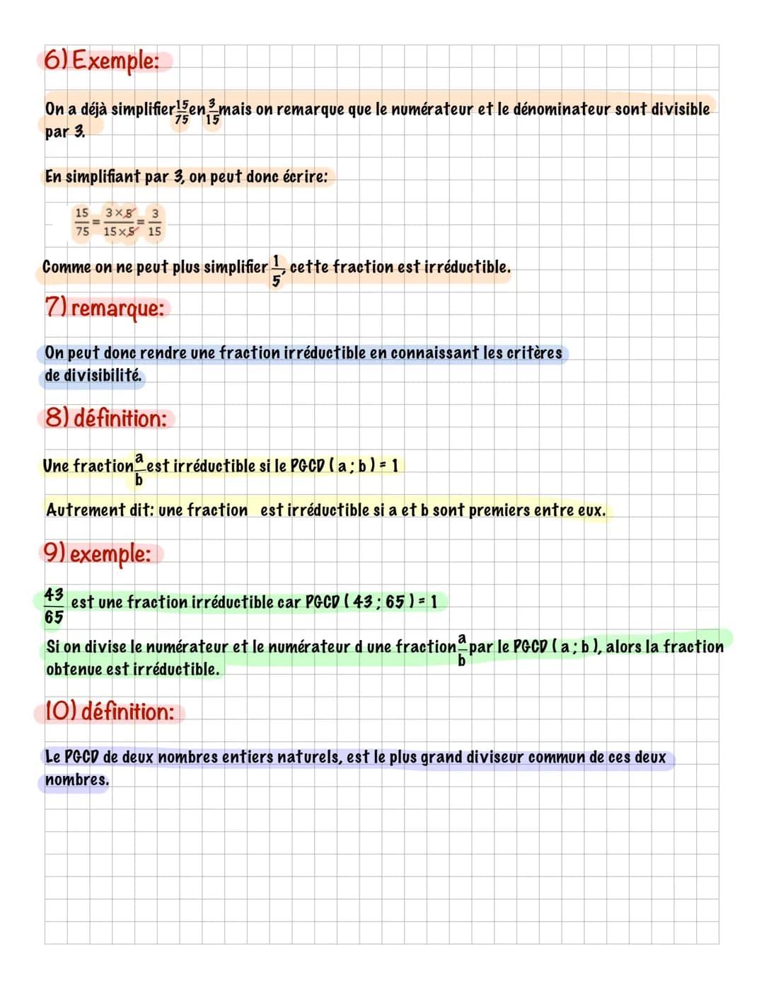 1) Objectif:
Le PGCD de 2 nombres entiers permet de mettre les fractions sous forme ir réductible.
Comment simplifier des fractions arâce au