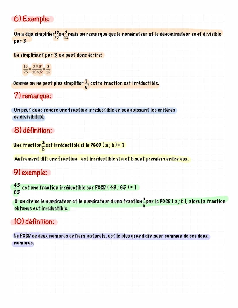 1) Objectif:
Le PGCD de 2 nombres entiers permet de mettre les fractions sous forme ir réductible.
Comment simplifier des fractions arâce au