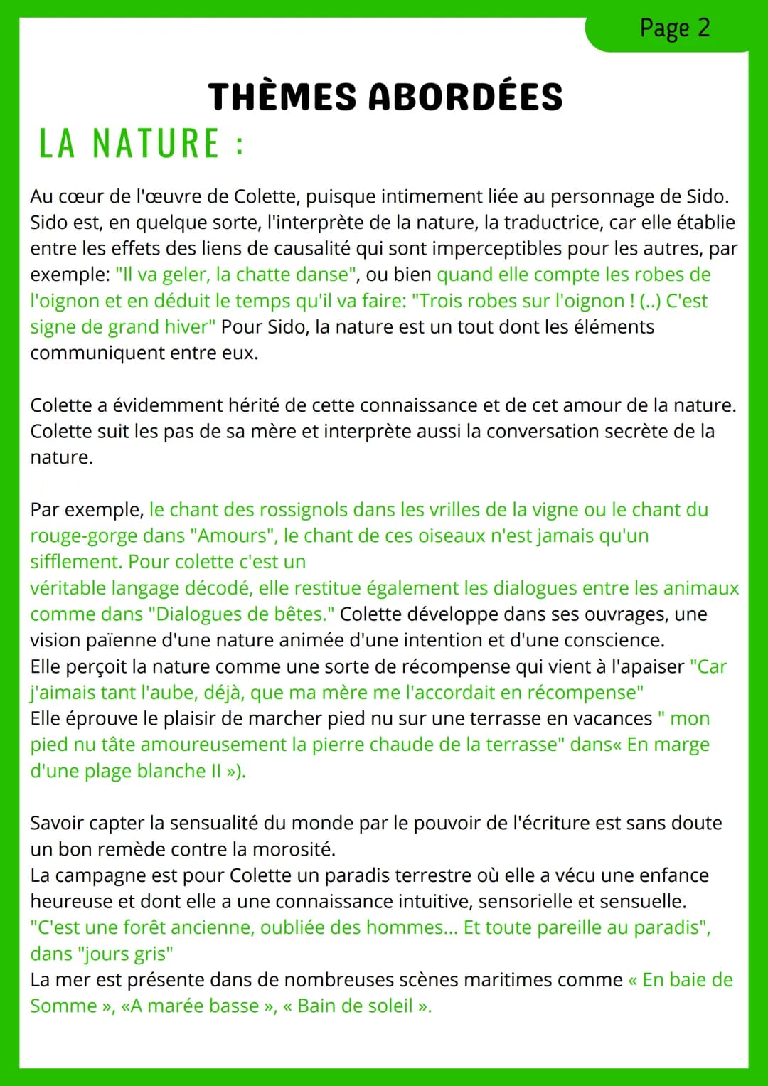 Page 1
COLETTE: SIDO/LES URILLES DE
LA VIGNE
FICHE D'IDENTITÉ:
• Auteur: Sidonie Gabrielle Colette
• Date: 1930 et 1908
• Mouvement: Courant