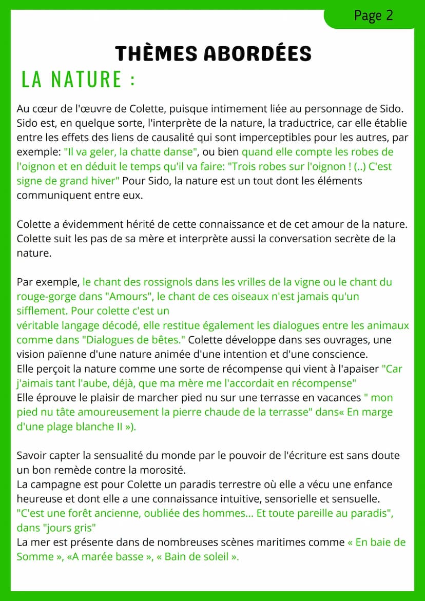 Page 1
COLETTE: SIDO/LES URILLES DE
LA VIGNE
FICHE D'IDENTITÉ:
• Auteur: Sidonie Gabrielle Colette
• Date: 1930 et 1908
• Mouvement: Courant