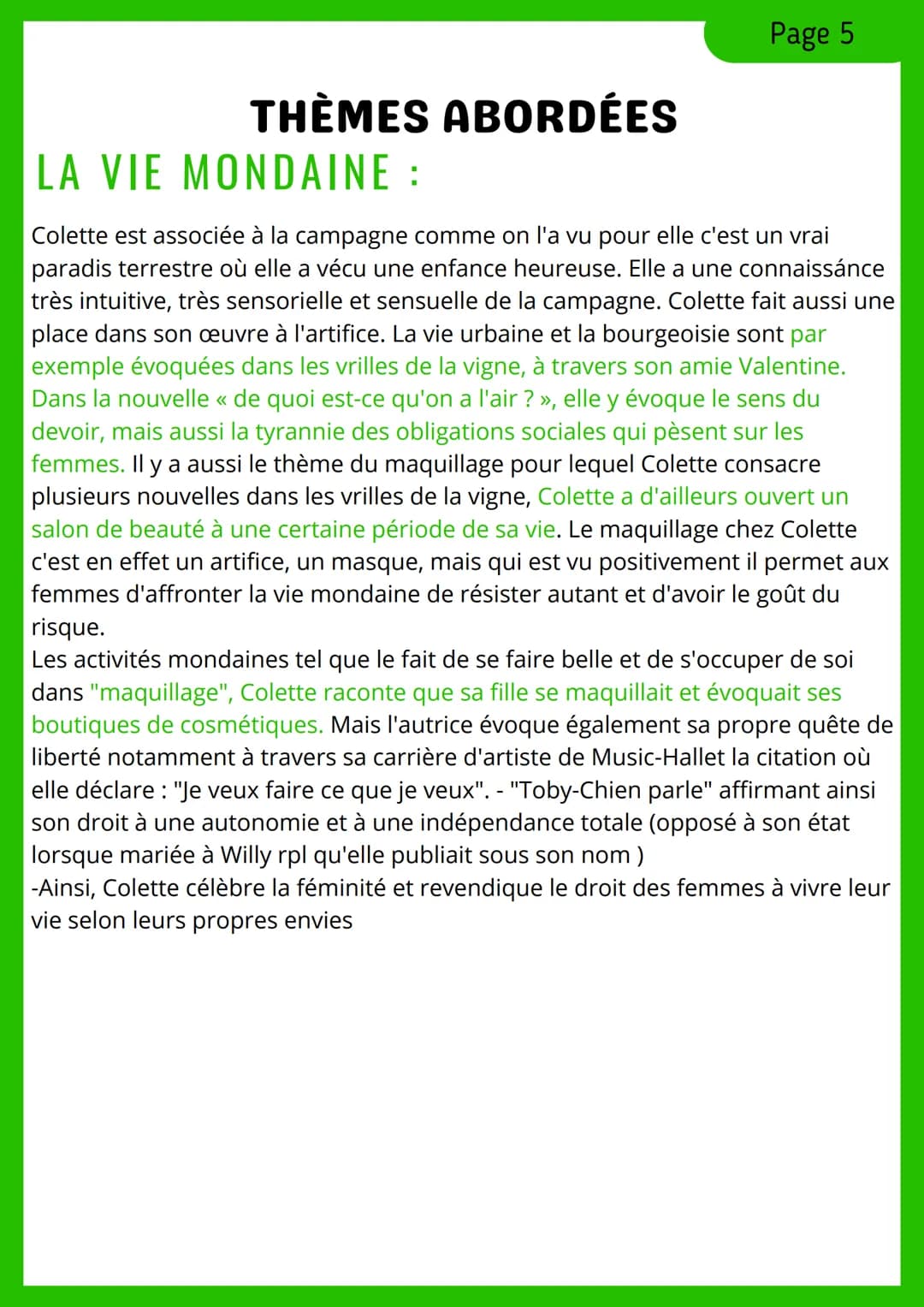 Page 1
COLETTE: SIDO/LES URILLES DE
LA VIGNE
FICHE D'IDENTITÉ:
• Auteur: Sidonie Gabrielle Colette
• Date: 1930 et 1908
• Mouvement: Courant