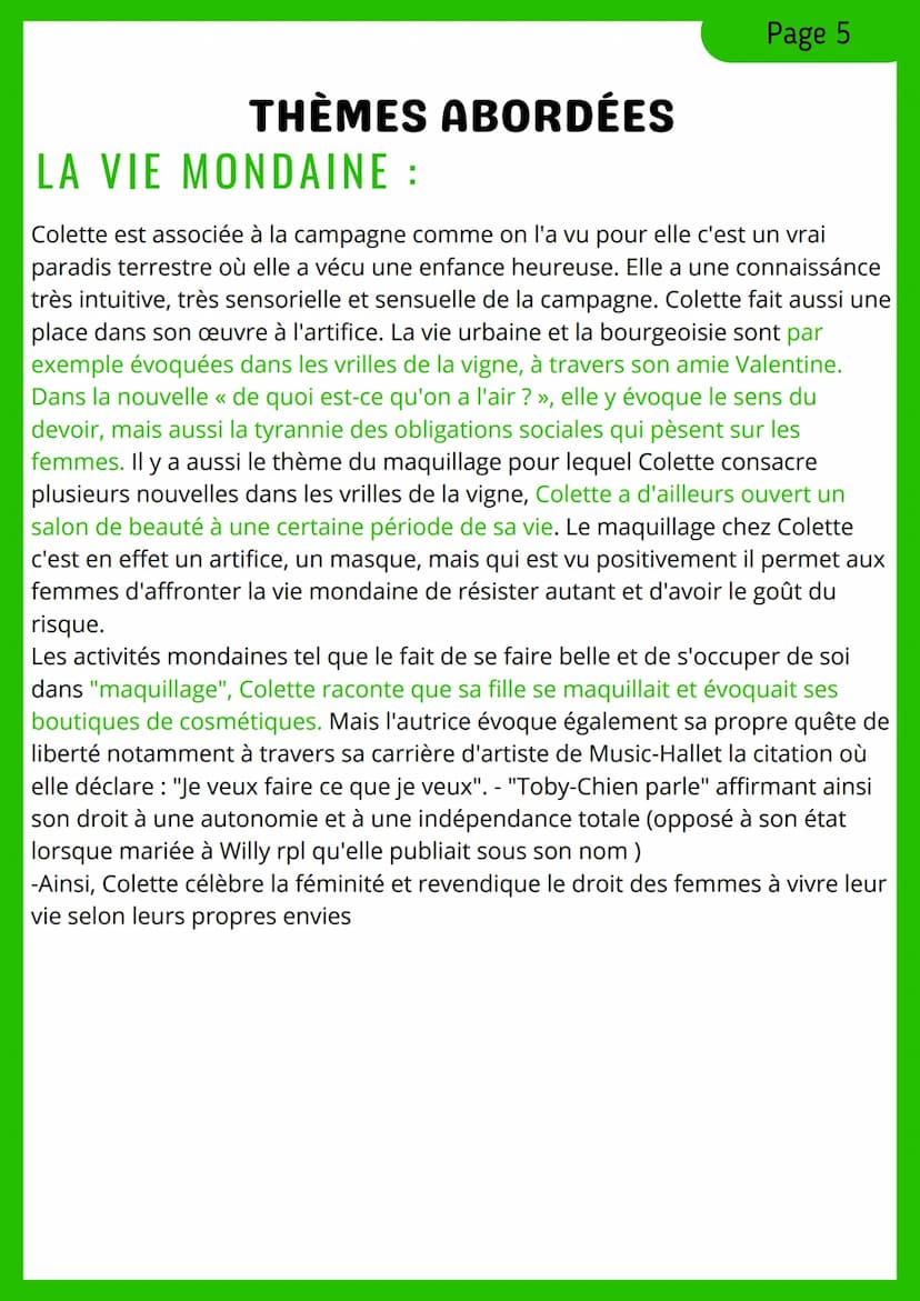 Page 1
COLETTE: SIDO/LES URILLES DE
LA VIGNE
FICHE D'IDENTITÉ:
• Auteur: Sidonie Gabrielle Colette
• Date: 1930 et 1908
• Mouvement: Courant