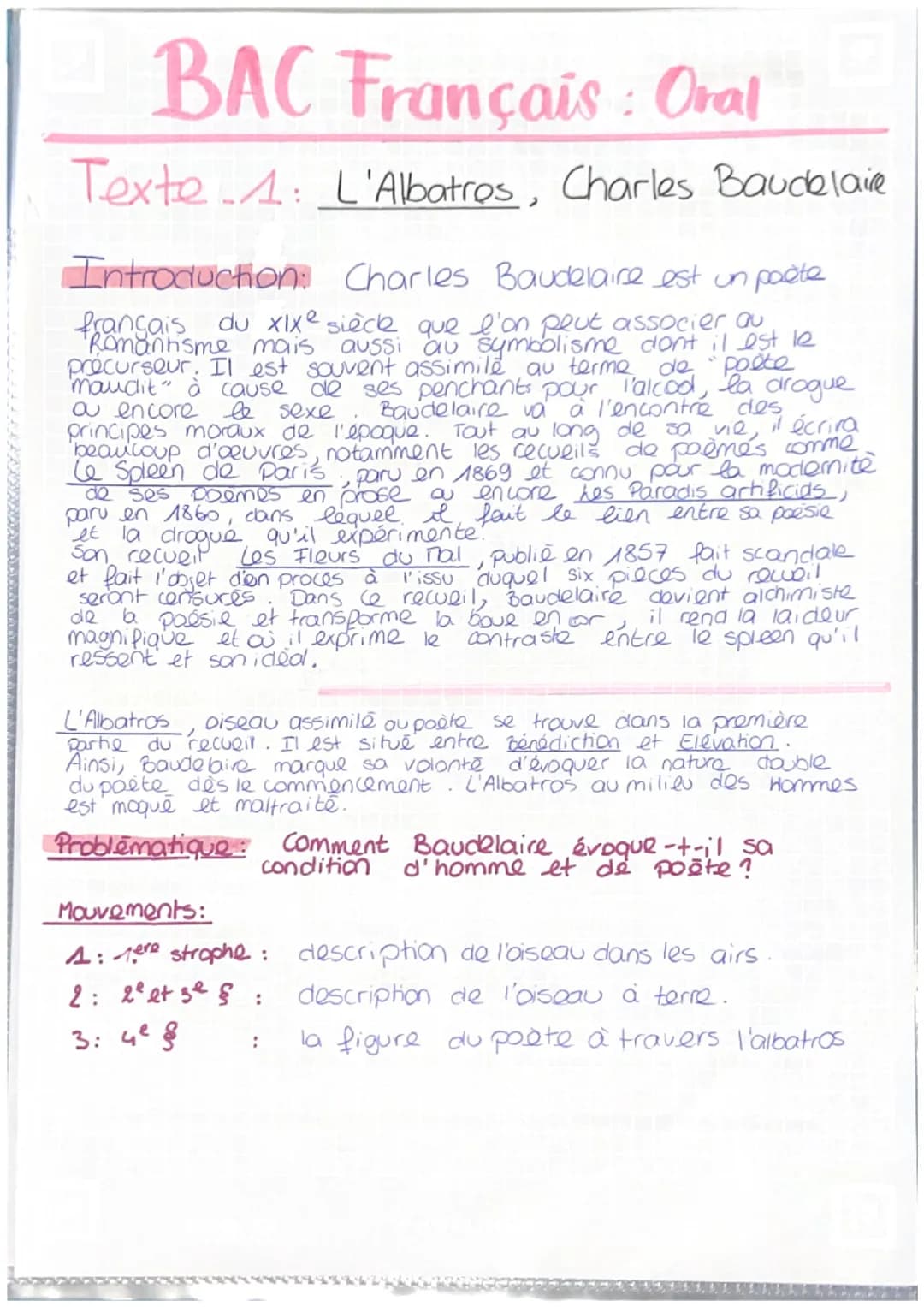 La poésie du XIXe siècle au XXIe siècle. 1G3 I. Mariage
S- mumt mer
✓ → vol
Texte 1
siseau lansairs
L'Albatros
CC de temps
cc de but
H en gé