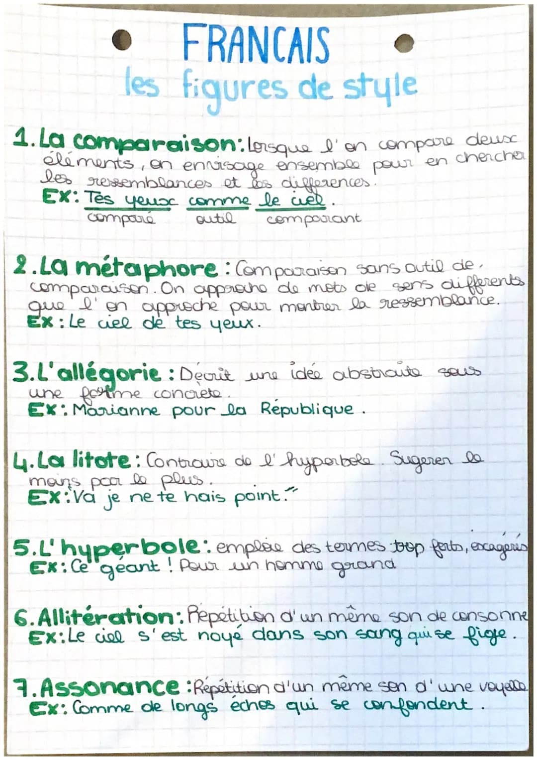 FRANCAIS
les figures de style
1. La comparaison: Lorsque l'on compare deux
éléments, en envisage ensemble pour en chercher
les ressemblances