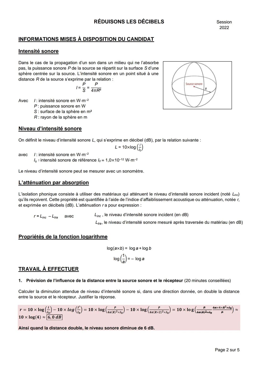 NOM :
RÉDUISONS LES DÉCIBELS
BACCALAURÉAT GÉNÉRAL
Épreuve pratique de l'enseignement de spécialité physique-chimie
Évaluation des Compétence