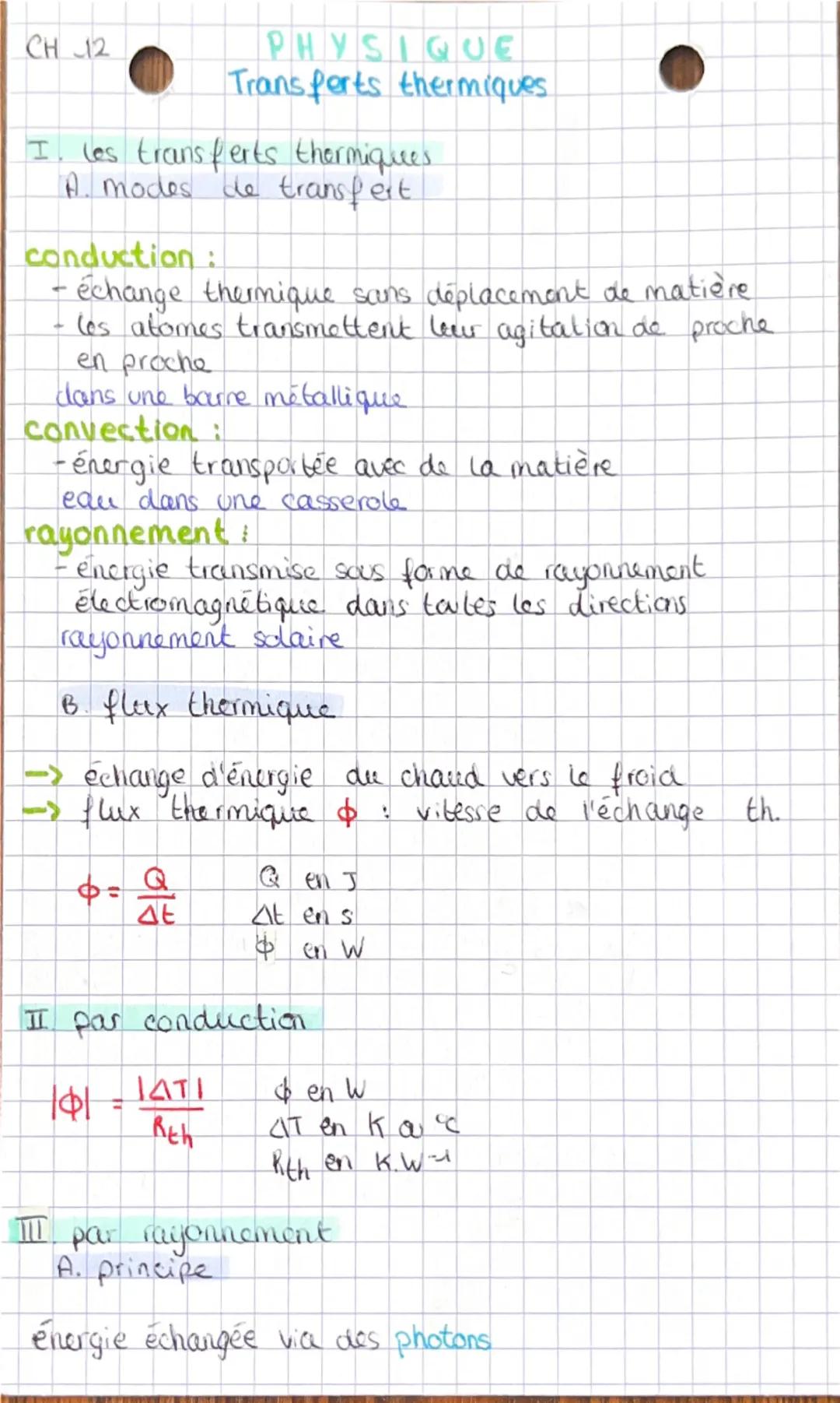 CH 12
# PHYSIQUE
## Transforts thermiques

I. les transferts thermiques.
A. modes de transfert

conduction:
- échange thermique sans déplace