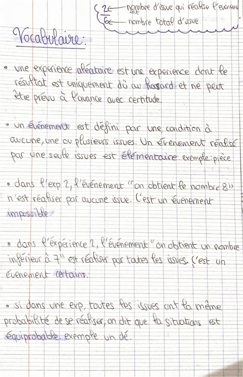 Probabilités: Chan 1
exemples:
On lance un dé à 6 faces. On considere les
E. ("On obtient un 3!¹)
F: ("On obtient un chiffre pair")
6. ("On 