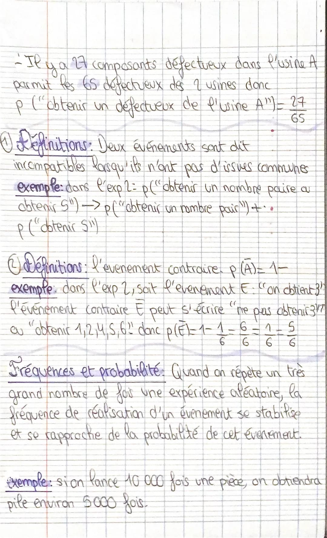 Probabilités: Chan 1
exemples:
On lance un dé à 6 faces. On considere les
E. ("On obtient un 3!¹)
F: ("On obtient un chiffre pair")
6. ("On 