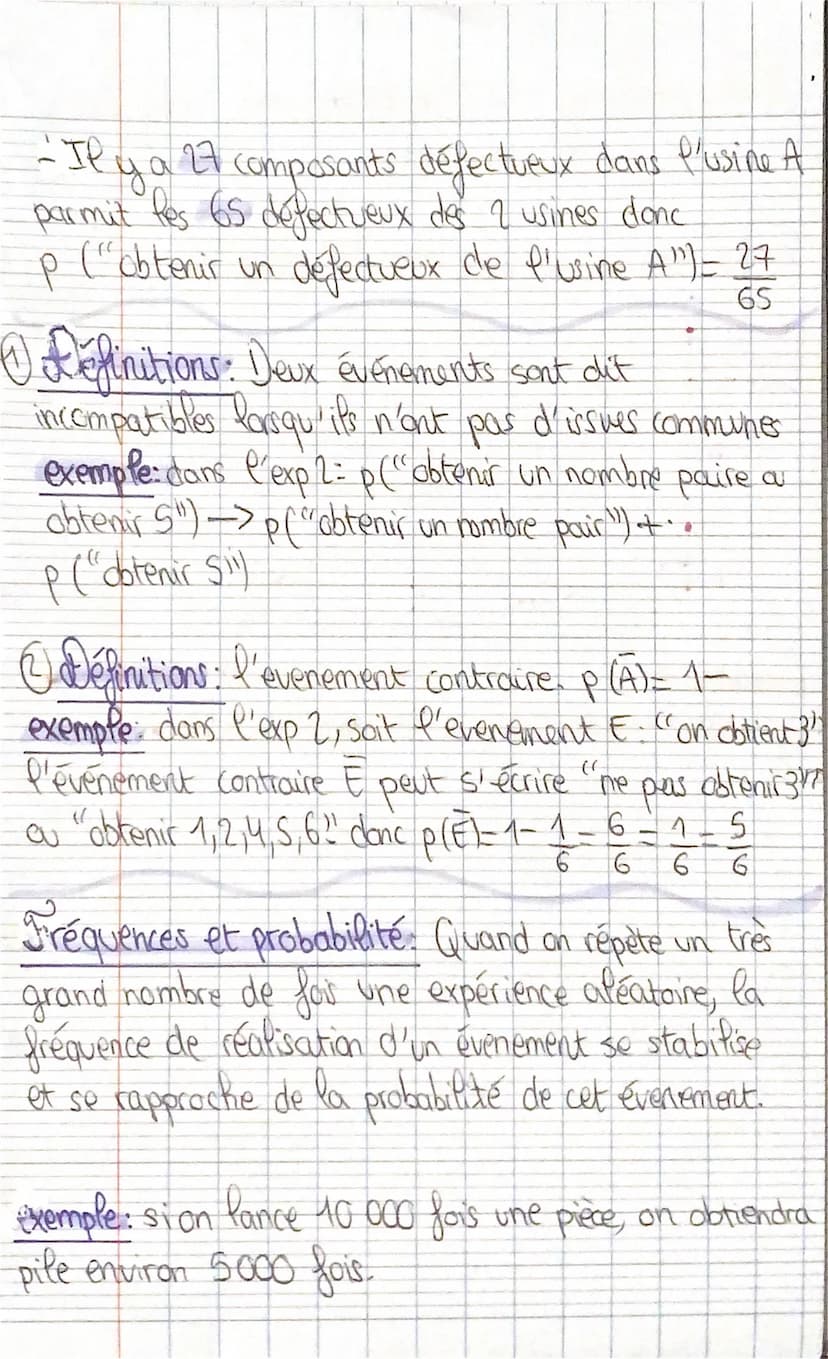 Probabilités: Chan 1
exemples:
On lance un dé à 6 faces. On considere les
E. ("On obtient un 3!¹)
F: ("On obtient un chiffre pair")
6. ("On 