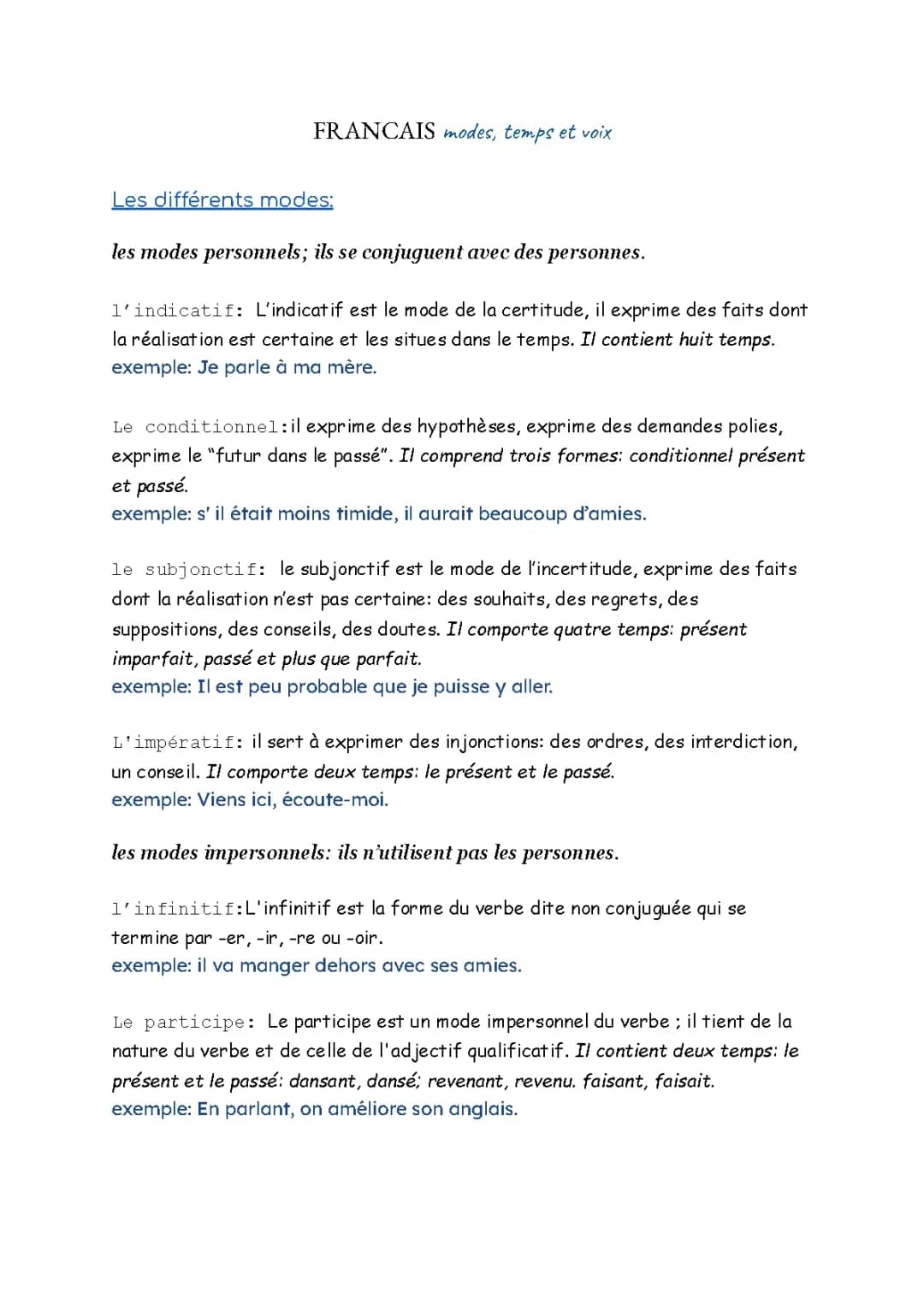 Les modes, temps et voix 