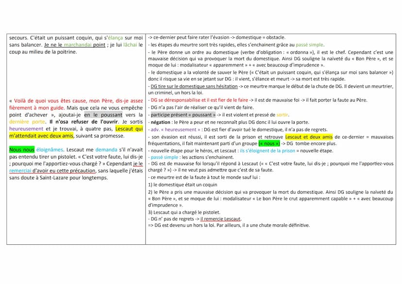 Français Texte 17: Manon Lescaut, Abbé Prévost (1731), « La fuite de Des Grieux » :
Analyse:
1) I.1 à 1.6: Le récit d'une évasion :
- récit 