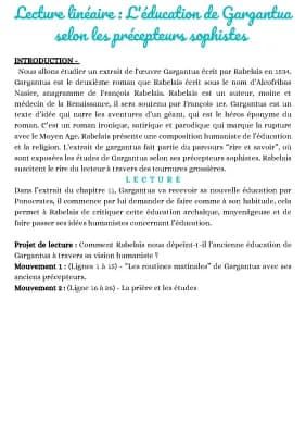 Know Lecture Linéaire : L'éducation de Gargantua selon les précepteurs sophistes de François Rabelais    thumbnail