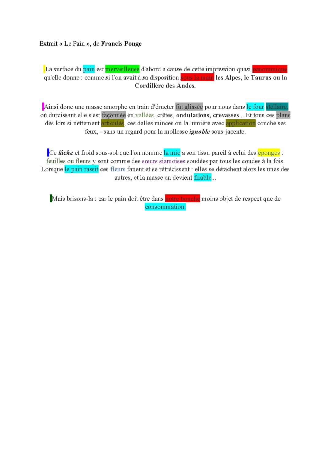 Analyse linéaire de 'Le Pain' par Francis Ponge PDF