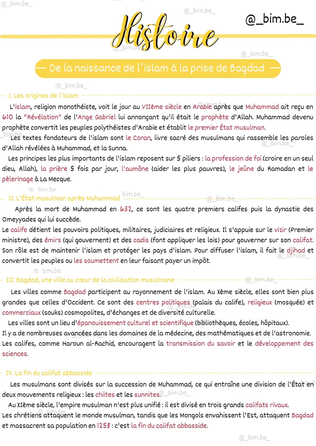 @_bim.be_
@_bim.be_
@_bim.be_
Histoire
@_bim.be_
De la naissance de l'islam à la prise de Bagdad
@_bim.be_
I. Les origines de l'islam
L'isla
