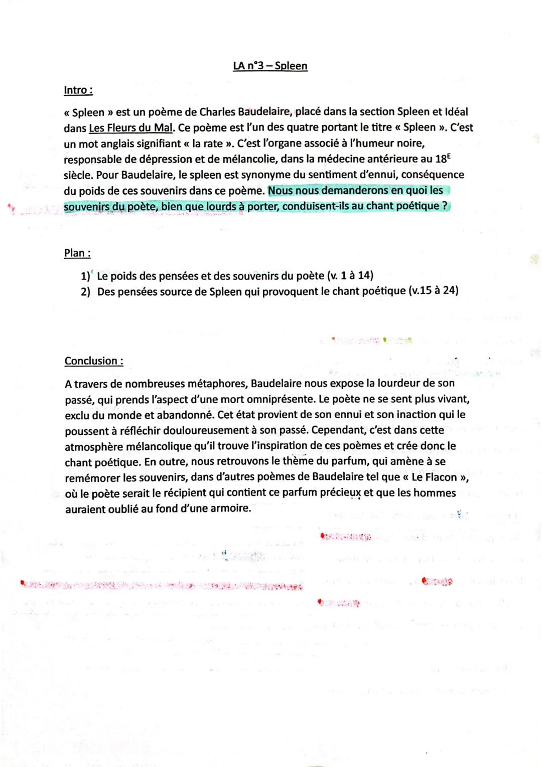 LXXVI - Spleen

I pronom "je" - lyrisme

0 Pai plus de souvenirs que si j'avais mille ans.) ĉ une phr d'accroche / proverle/maxime
qui expri