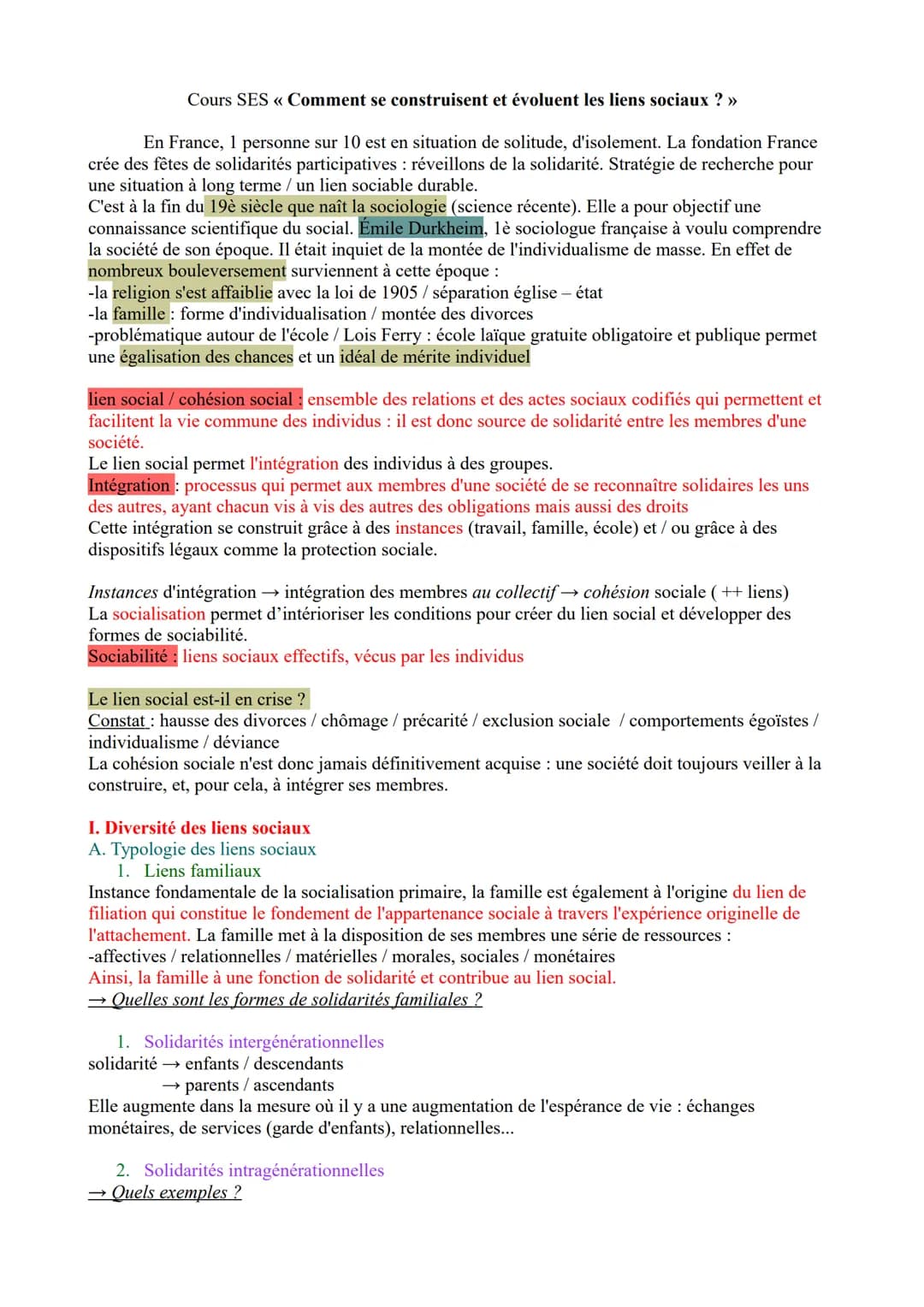 Cours SES << Comment se construisent et évoluent les liens sociaux ? »
En France, 1 personne sur 10 est en situation de solitude, d'isolemen