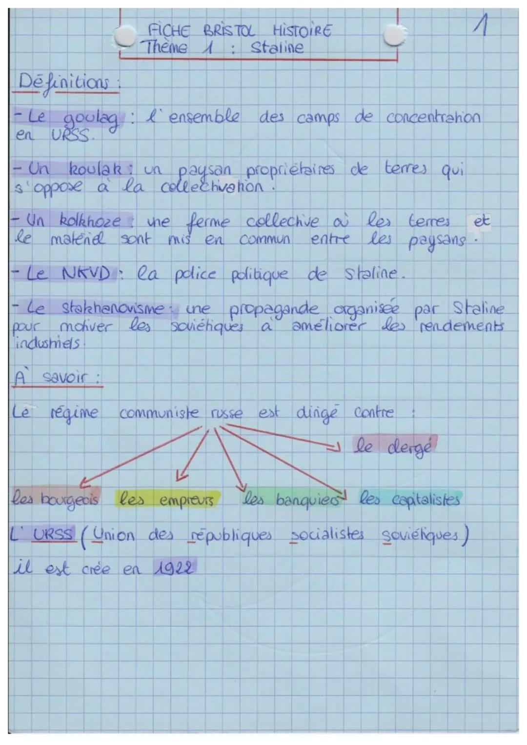 Le régime totalitaire de Staline - résumé pour le 3ème, URSS et collectivisation