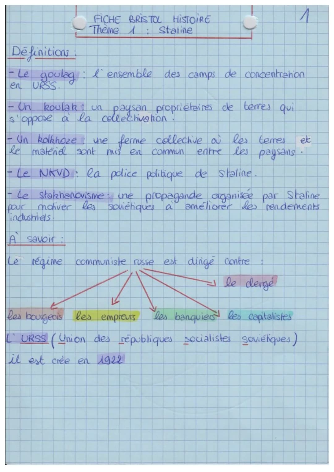 Le régime totalitaire de Staline - résumé pour le 3ème, URSS et collectivisation