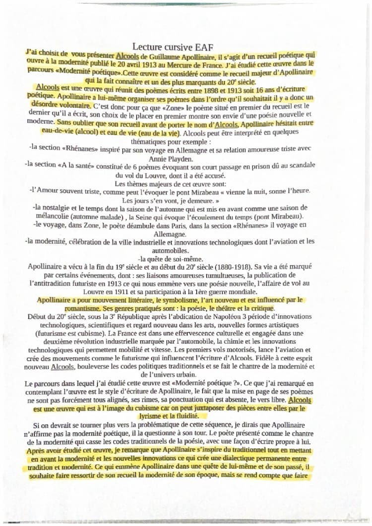 Know Oral EAF lecture cursive Alcools Apollinaire  thumbnail