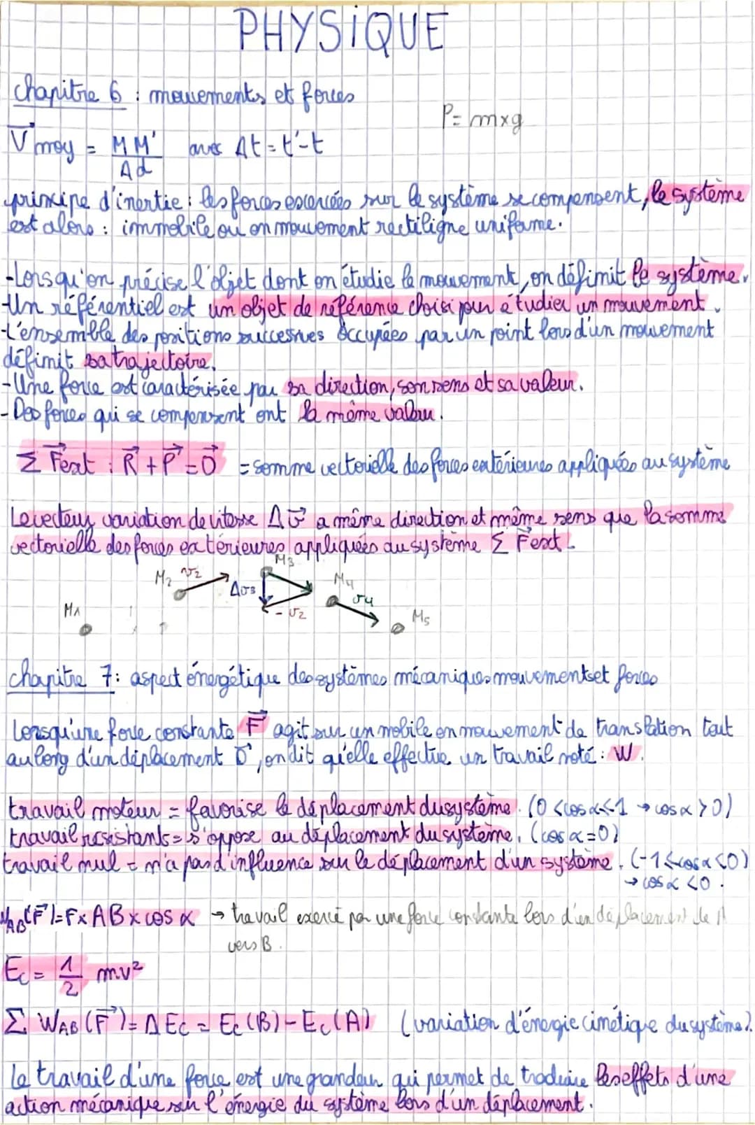 Fiche de Révision Physique: Mouvements, Forces et Énergie Cinétique