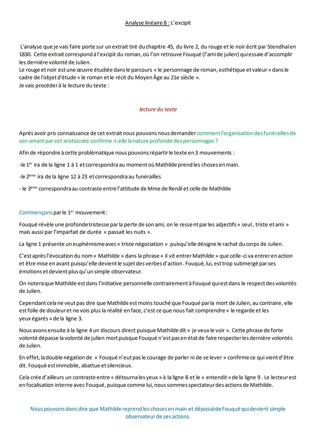# Analyse linéaire 8: L'excipit

L'analyse que je vais faire porte sur un extrait tiré du chapitre 45, du livre 2, du rouge et le noir écrit