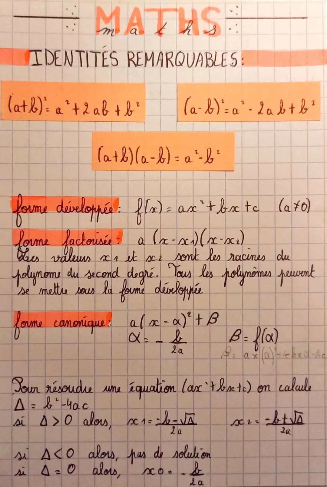Polynôme du second degré 1ère spécialité maths