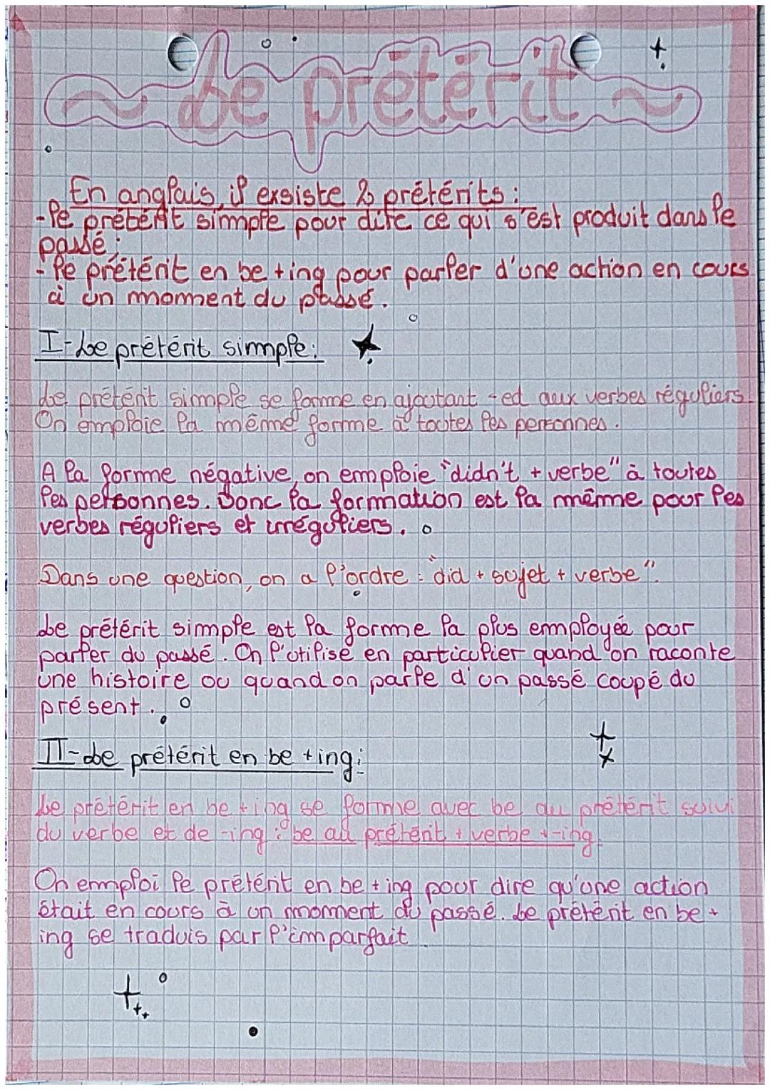 Le prétérit simple et les prétérit en be + ing