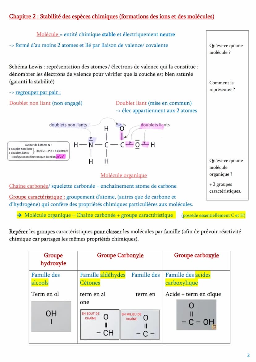 Chapitre 2 : Stabilité des espèces chimiques (formations des ions et des molécules)
Ion: Atome ou groupement d'atomes portant une charge éle