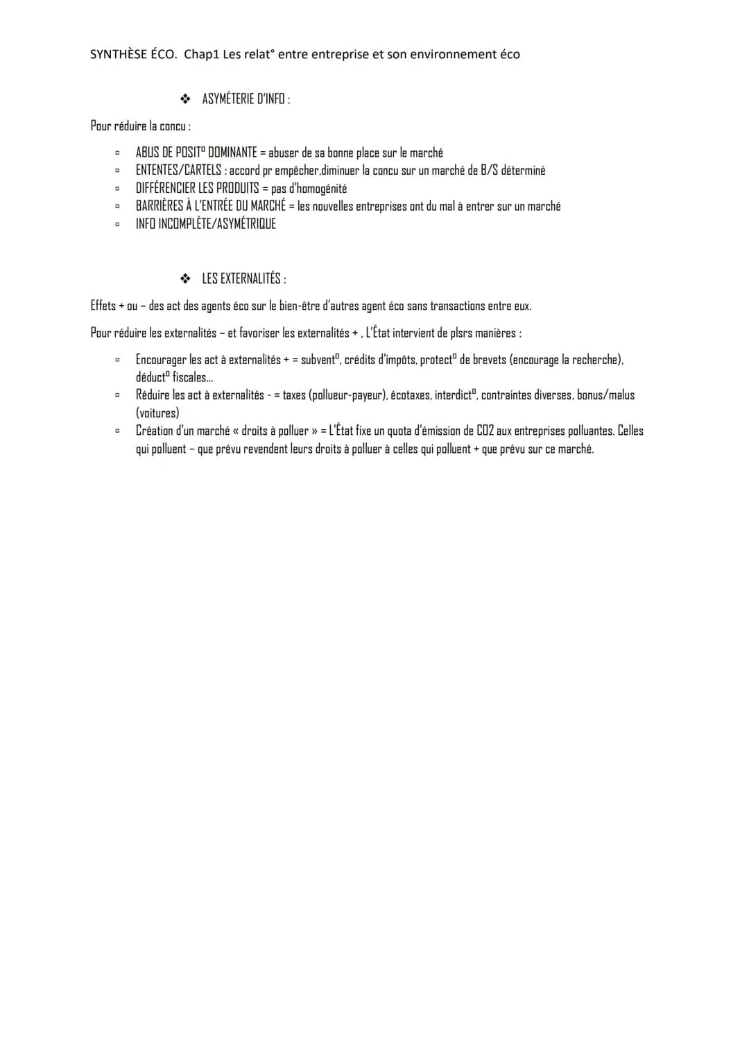SYNTHÈSE ÉCO. Chap1 Les relatᵒ entre entreprise et son environnement éco
Prix
px
O
0
0
A) PRINCIPAUX AGENTS ÉCO SUR LES MARCHÉS :
LES AGENTS